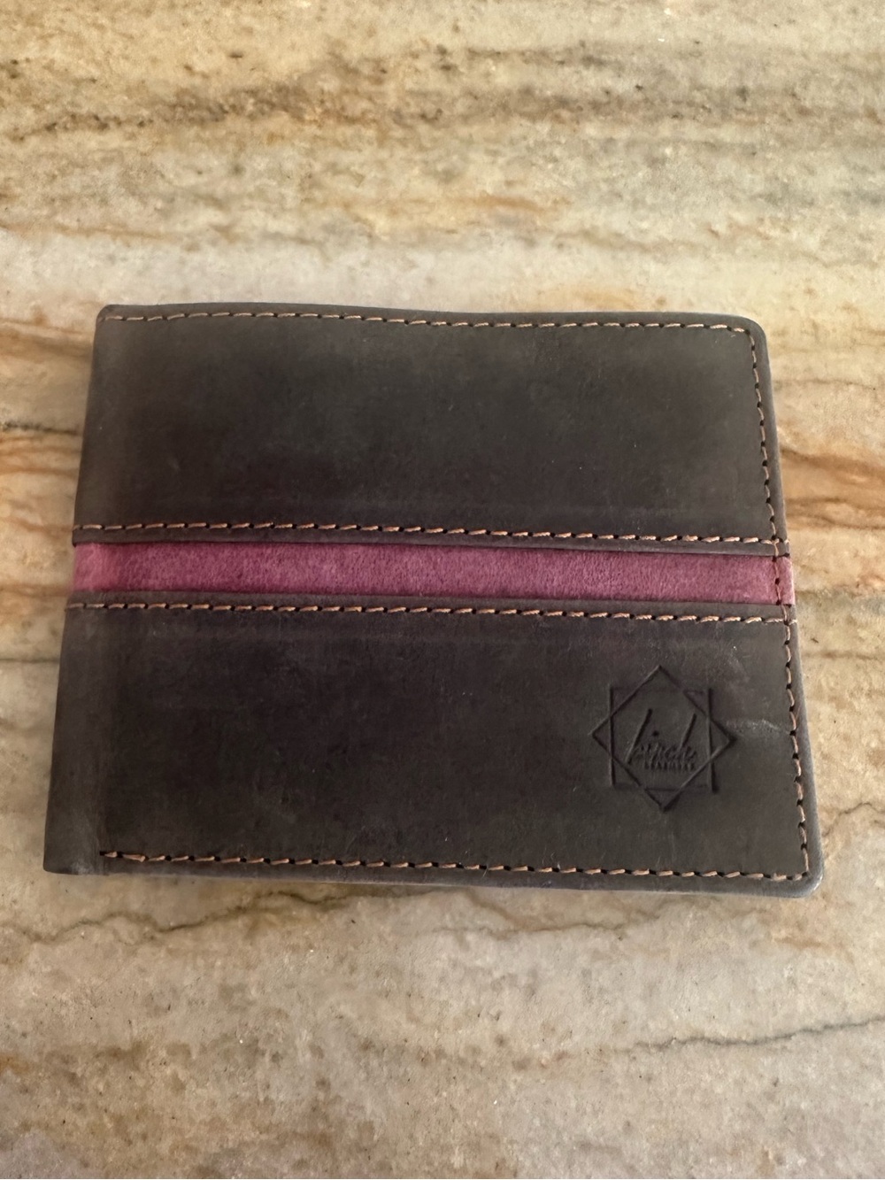 New The Birch Handmade Leather Bifold Wallet with Burgundy Accent